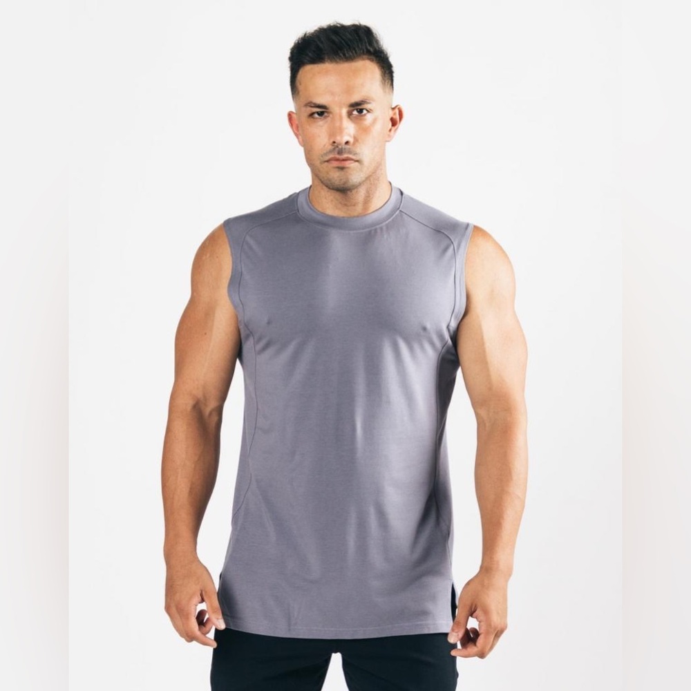 NWT Alphalete Premium Stepped Hem Cutoff Muscle Shirt Still Water Size XL